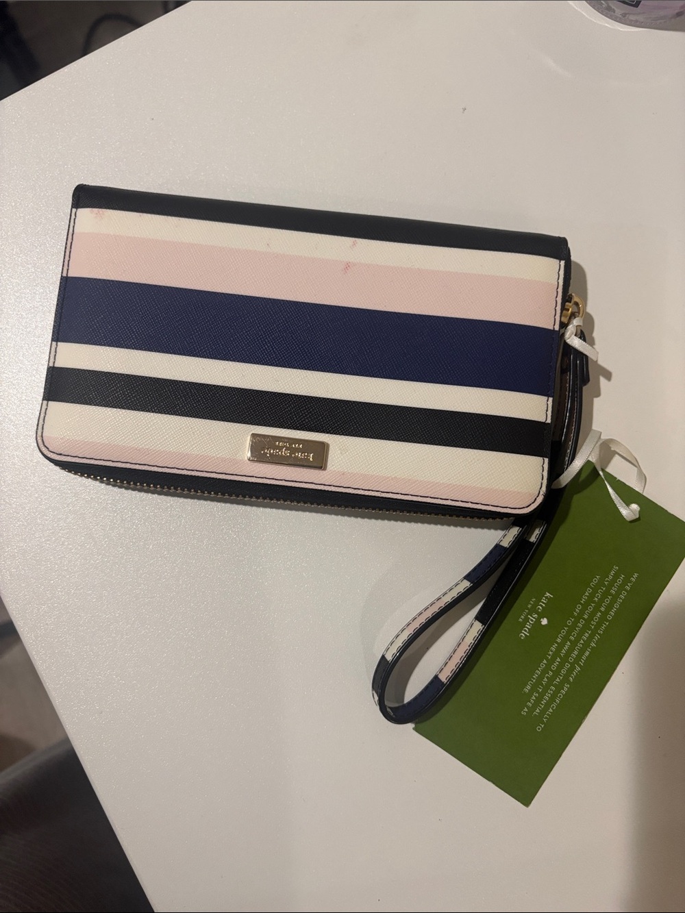 kate spade Striped Wristlet in Pink, Navy, Black